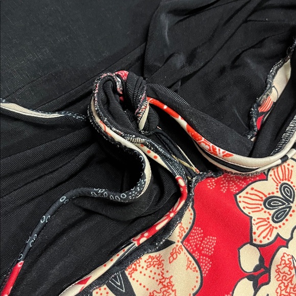 HAND JIVE Y2K Boho Grunge Slinky Floral V-Neck w/Tie Seam Edge Split Cuff Maxi S - Picture 9 of 15